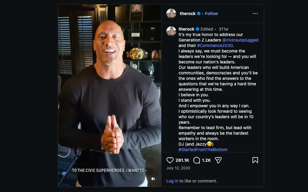 Dwayne "The Rock" Johnson addressing Civics Unplugged's Gen Z leaders