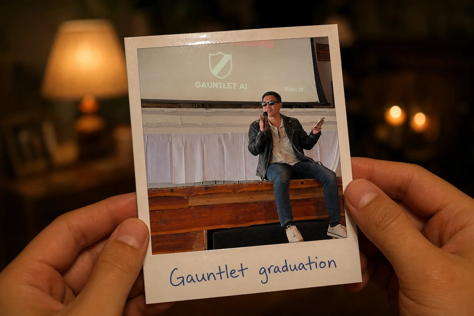 Speaking at the Gauntlet AI graduation in March 2025